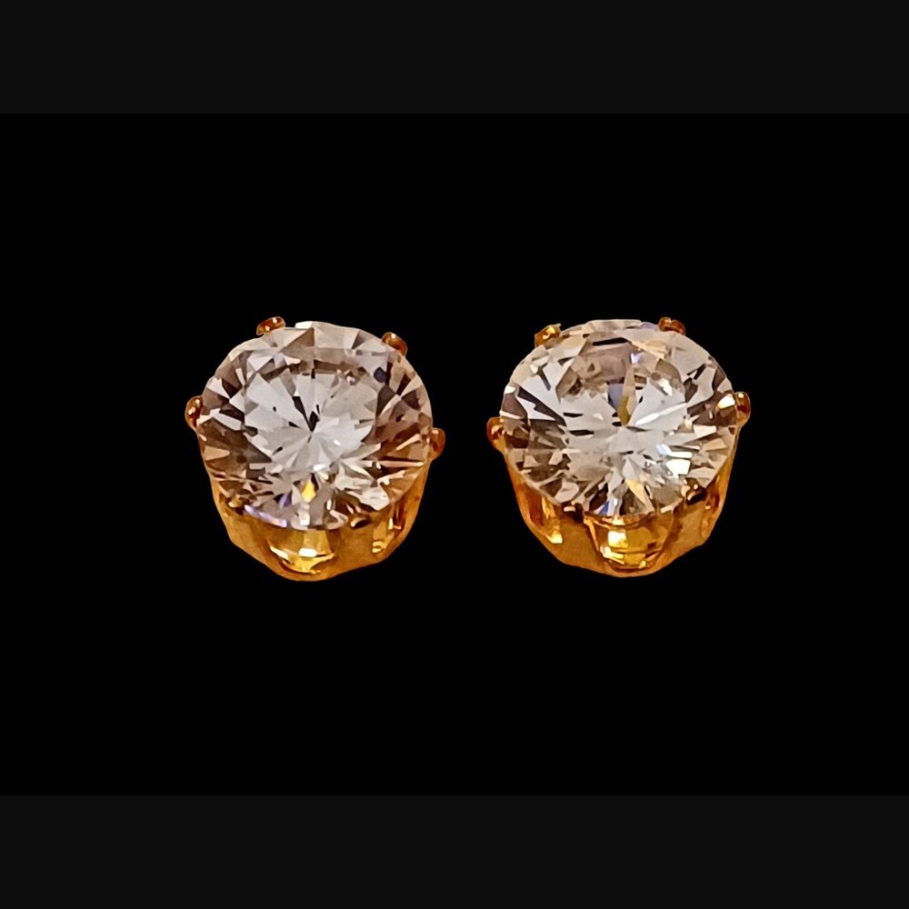 925 Sterling Silver Yellow Gold Vermeil Glass Crystal 8mm Stud Earrings
